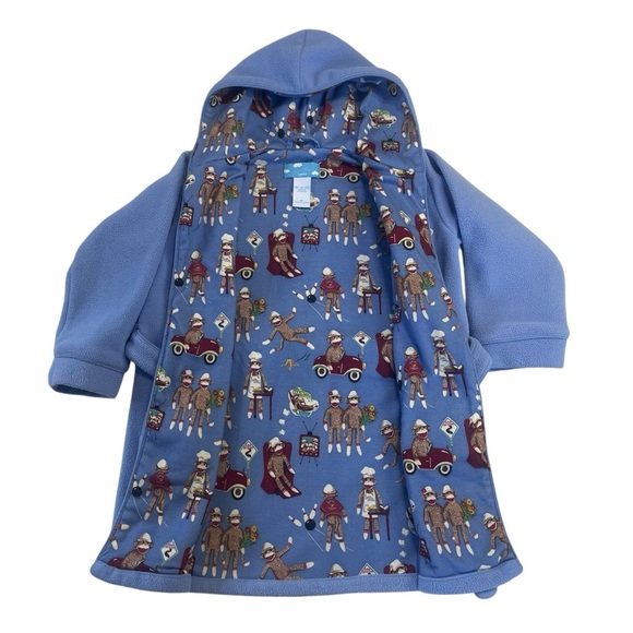 Nick & Nora Toddlers Sock Monkey Robe With Pockets Blue Size 4 - Picture 3 of 7